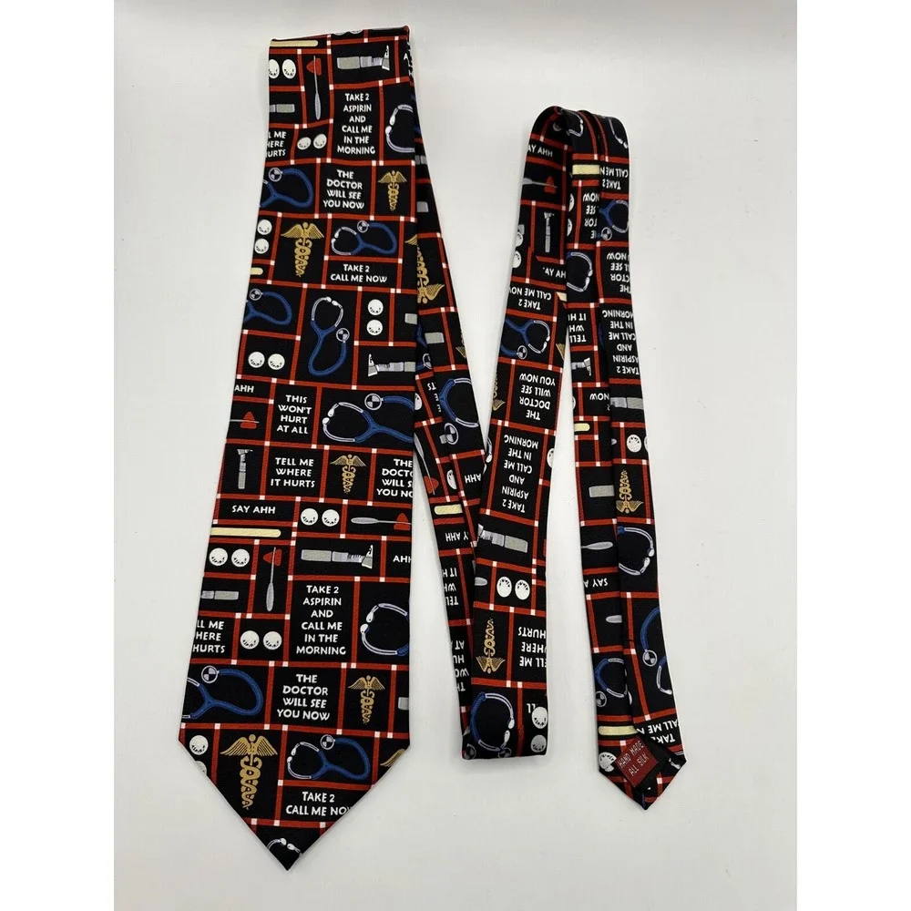 Museum Artifacts Silk Doctor Tie Take 2 Aspirin Say Ahh Tell Me Where It‎ Hurts